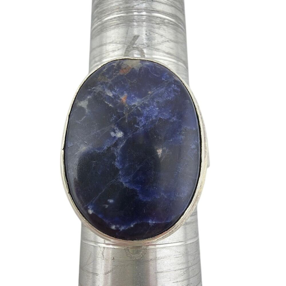 Deep Blue Oval Sodalite 925 Sterling Silver Ring Size 8.5